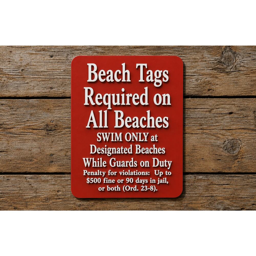 Beach Tags Required On All Beaches Sign Swim Only New Jersey Ocean City Wildwood